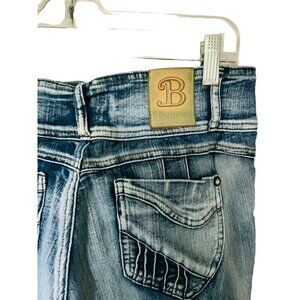 BOUR GIRLS ACID WASH JEWELED BUTTON DISTRESSED 5 POCKET DESIGN JEANS EUC 11